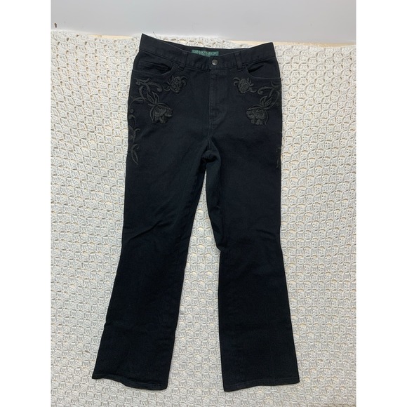 Lauren Ralph Lauren Jeans Womens 6P Petite Black Denim Classic Boot Mid Rise - Picture 1 of 11